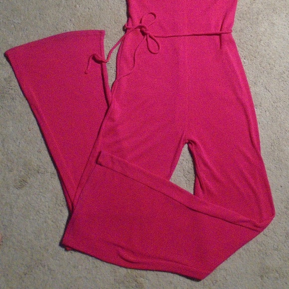 ZARA High Neck Sleeveless Ribbed Fuchsia Jumpsuit - Picture 4 of 9